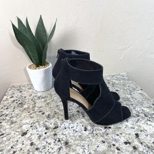 LC Lauren Conrad Black Faux Suede Peep Toe Cutout Stiletto Heels Shooties 8.5M